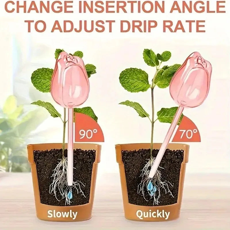 Pink Tulip Plant Watering Balls Suitable for Indoor Outdoor Plants, Automatic Plant Drippers, Automatic Watering Gardening Tools