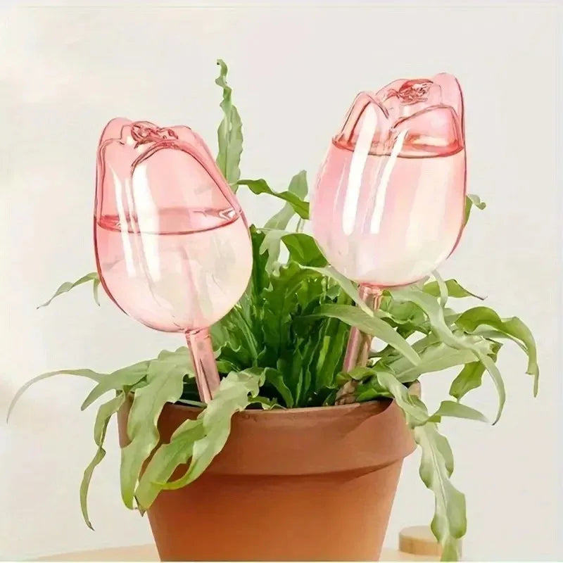 Pink Tulip Plant Watering Balls Suitable for Indoor Outdoor Plants, Automatic Plant Drippers, Automatic Watering Gardening Tools