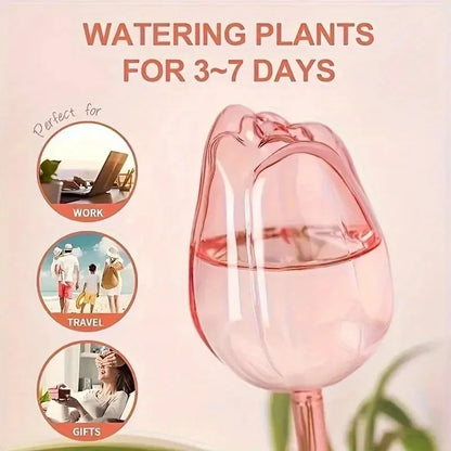 Pink Tulip Plant Watering Balls Suitable for Indoor Outdoor Plants, Automatic Plant Drippers, Automatic Watering Gardening Tools